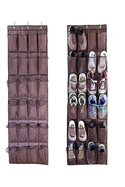 BLOOMING TIME منظم أحذية معلق على الباب، 24 جيبًا، لون بني
