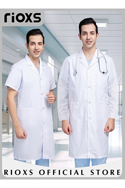 RIOXS Men Scrubs Lab Coat Scrubs Medical Uniform Scrubs Set Medical Scrubs Short Sleeve Coat Scrubs Top Fo