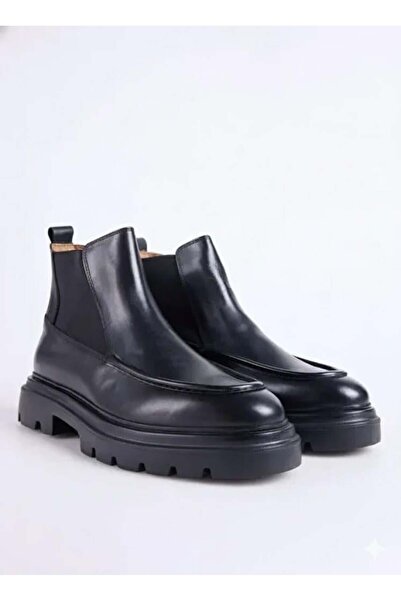 VARNAS Men's Black Genuine Leather Thick Sole Chelsea Boots - Unnamed