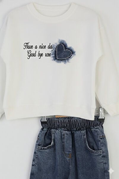 ERDEM KIDS Κοριτσίστικο Χριστουγεννιάτικο Casual - Casual φαρδύ παντελόνι Palazzo τζιν-φούτερ σετ δύο τεμαχίων