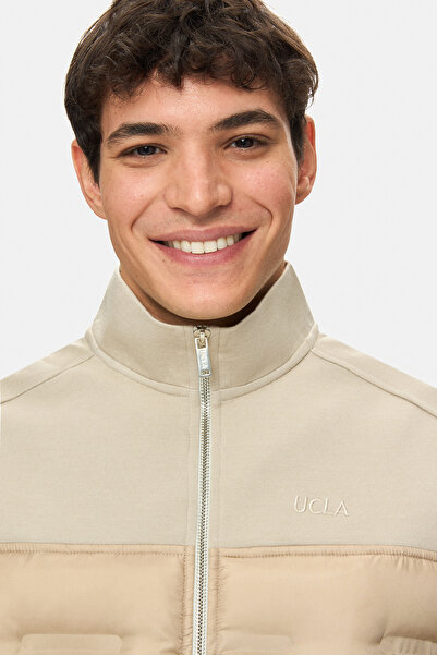 UCLA Mathias Dark Beige Zippered and Pocketed Scuba Fabric Standard Fit Men's Vest