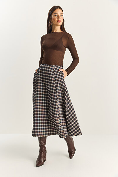 Bianco Lucci Жіноча довга спідниця з кишенями та картатим візерунком, крій А 60283870