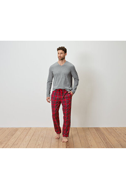 Tchibo Erkek Pijama, Flanel, Gri/Kareli