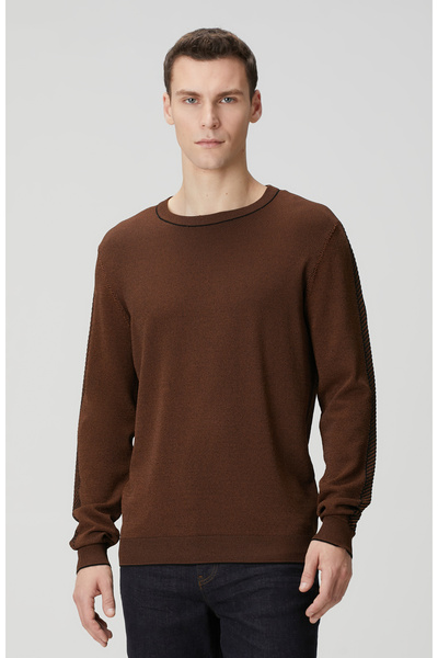 Network Kahverengi Kolu Jakar Detaylı Triko Kazak