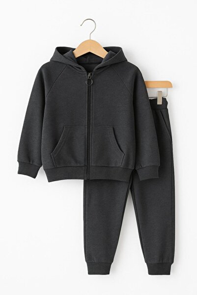 RAPAPA Boy's Transitional Smoked Hooded Tracksuit Set – Zippered Top & Elastic Bottom 1811