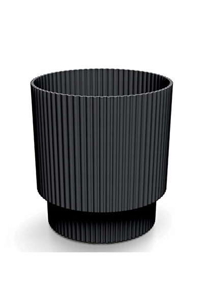 Other Doniczka czarna prążkowana na nożce plastikowa 13,8x12,8 cm osłonka Mil...