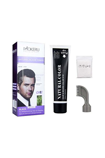 BLOOMING TIME صبغة شعر ولحية للرجال، سهلة الاستخدام، مع مشط وفرشاة (أسود طبيعي)