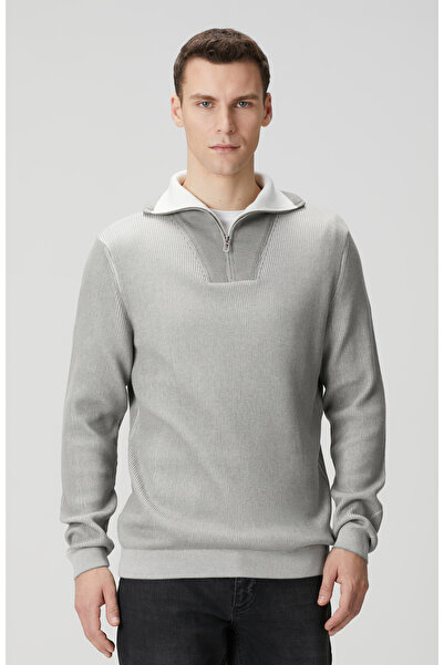 Network Açık Gri Dik Yaka Çift Renk Kazak