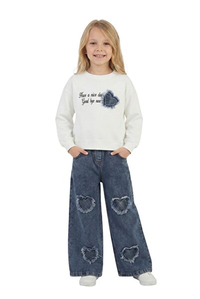 ERDEM KIDS Κοριτσίστικο Χριστουγεννιάτικο Casual - Casual φαρδύ παντελόνι Palazzo τζιν-φούτερ σετ δύο τεμαχίων