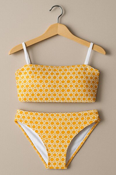 RAPAPA Κίτρινο σετ μπικίνι με μοτίβο κηρήθρας μελιού – Κομψό σχέδιο διπλής όψης 1140-S