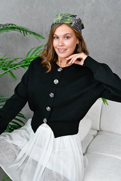 Park Karon Women's V-Neck Button Detail Soft Textured Knitwear Jacket 10827