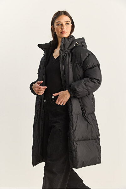 Bianco Lucci Women's Pocket Detailed Lined Hooded Long Puffer Coat 1129 60283868