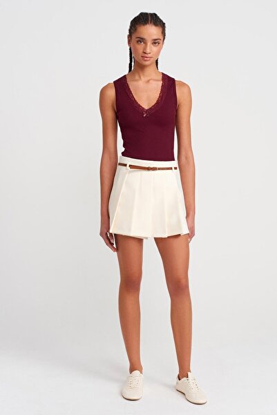 Nazen Giyim Lace Detail Sleeveless Burgundy Women's Crop 31778-2Y5