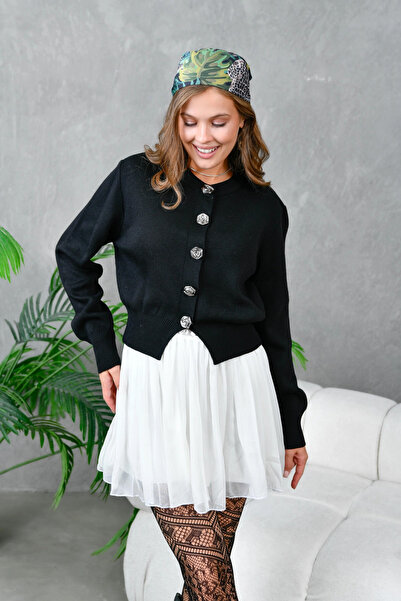 Park Karon Women's V-Neck Button Detail Soft Textured Knitwear Jacket 10827