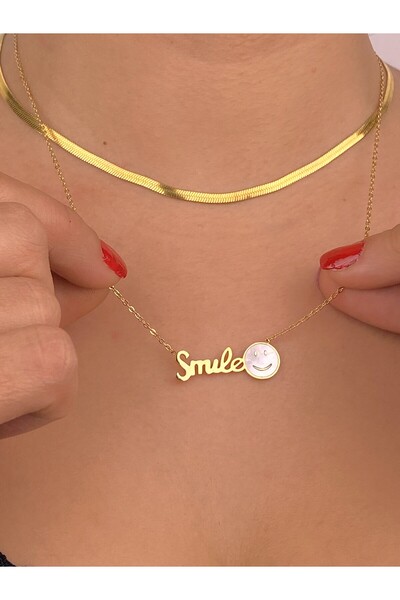 Furtek Aksesuar Smile Emoji Italian Chain Combination Necklace Set Steel Smile Non-Tarnish Gift Friend Necklace
