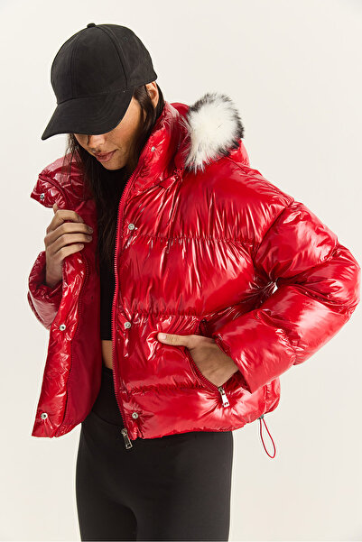 Bianco Lucci Women's Pocket Detailed Lined Hooded Short Puffer Coat 1088 60283867