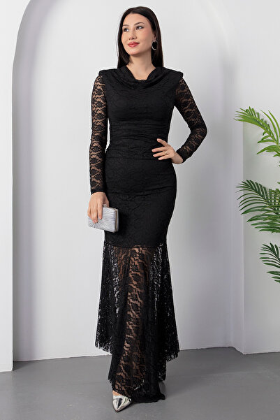 PULLIMM Φόρεμα με μακρυμάνικο δαντέλα με γιακά Degaje 2025-4406