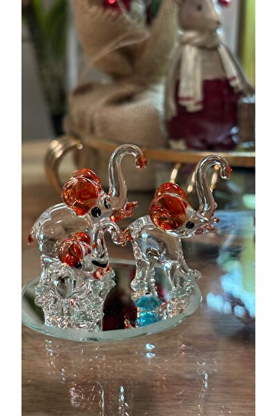 Kiri Dekoratif Kristal Cam Fil Ailesi Turuncu