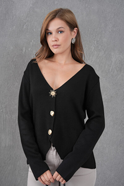 Park Karon Women's Crew Neck Button Detail Soft Textured Knitwear Jacket 12315