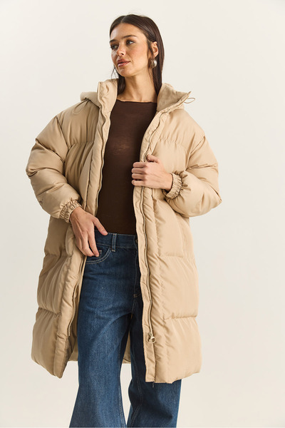 Bianco Lucci Women's Pocket Detailed Lined Hooded Long Puffer Coat 1129 60283868