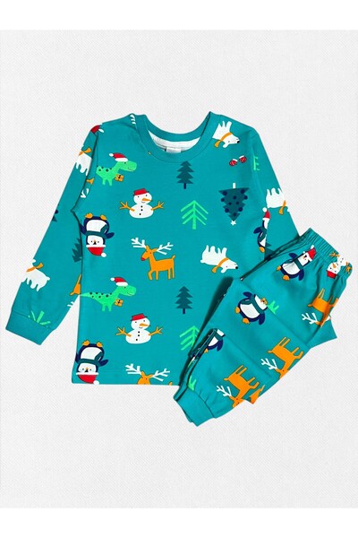 Pajama Shop Girls' 100% Cotton Green Christmas Pine Tree Deer Snow Pattern Lo...