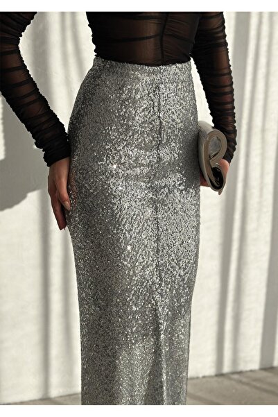UNBOX Sequienned Silver Long Slirt