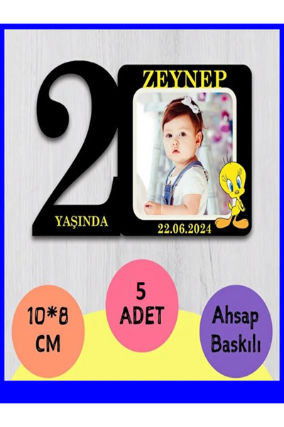 wonderlike 2 Yaş Bebek Doğum Günü Magneti 5 Adet