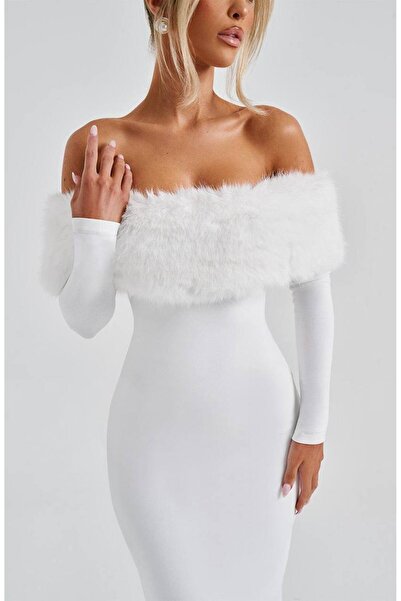 Friday Mood Women's Fur Detailed Madonna Collar Dress
