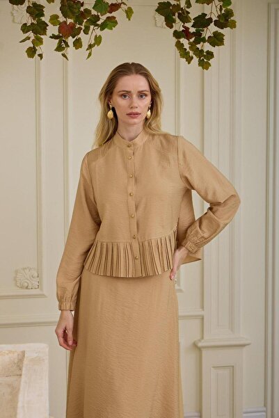 Nazen Giyim Pleated detailed cupra skirt set mb24.662-2y5