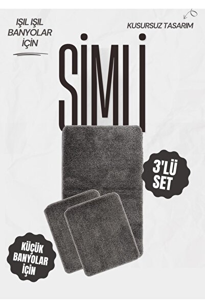 EUROBANO Synergy Silvery Washable Latex Non-Slip Base 3-Piece Bath Mat 80X580 50X40 50X40