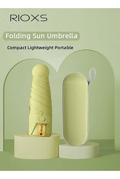 RIOXS Mini Sun Protection Umbrella for Women, 50% Off Black Vinyl Portable Co...