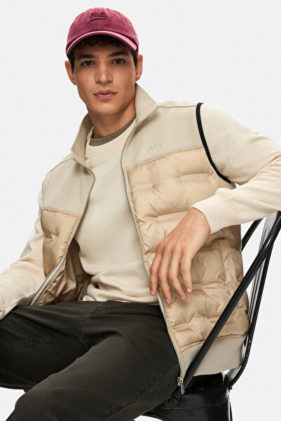 UCLA Mathias Dark Beige Zippered and Pocketed Scuba Fabric Standard Fit Men's Vest