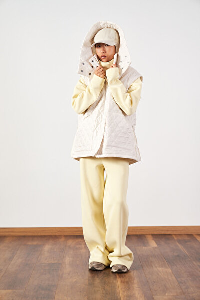 Mevra Φουσκωτό γυναικείο γιλέκο εκρού με φαρδιά καπιτονέ εφαρμογή