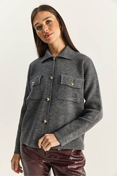 Bianco Lucci Women's Gold Button Detailed Pocketed Knitwear Cardigan Th251074 60283884