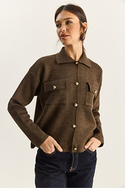 Bianco Lucci Women's Gold Button Detailed Pocketed Knitwear Cardigan Th251074 60283884