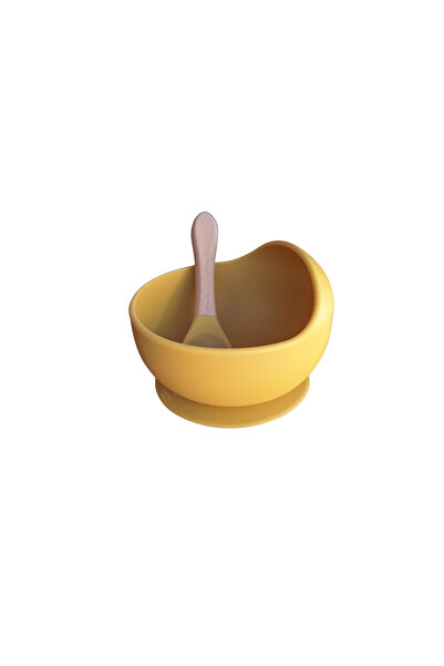 NO BRAND Silicone baby bowl and spoon set with suction cup - Mustard yellow, BPA free
