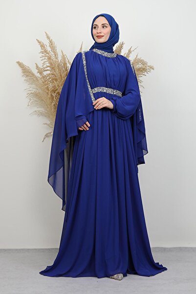 GİYZAMİLA Tutku Chiffon Evening Dress Night Blue