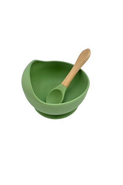 NO BRAND Silicone baby bowl and spoon set with suction cup - Green, BPA free