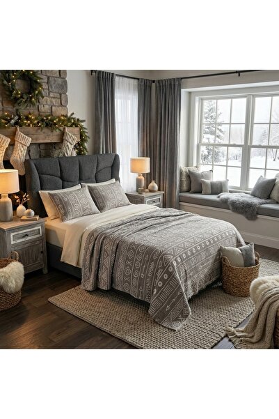 HB&Victory Bohemian Inca Series 100% Cotton Muslin 5-Layer Single Anthracite Bedspread/Case 160X220 Cm.