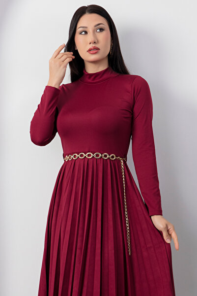 PULLIMM Half Fisherman Skirt Pleated Belted Dress 2025-4400