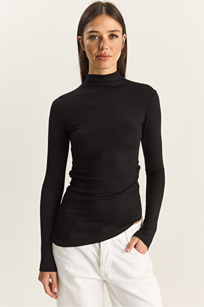 Bianco Lucci Women's Soft Touch Half Turtleneck Gathered Basic Blouse 1014 60283889