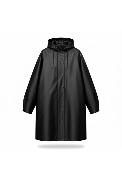 Eight Fashion Kadın Siyah Suni Deri Oversize Relax Fit Su Geçirmez Cepli Düğm...