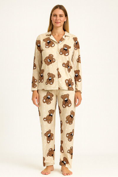 Sude Γυναικείο Σετ Πιτζάμες με Κουμπιά από Σουέντ