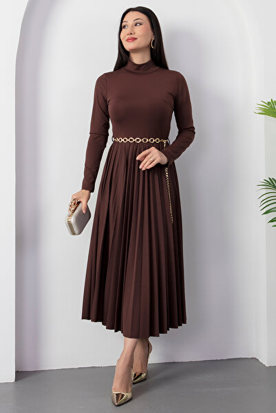 PULLIMM Half Fisherman Skirt Pleated Belted Dress 2025-4400