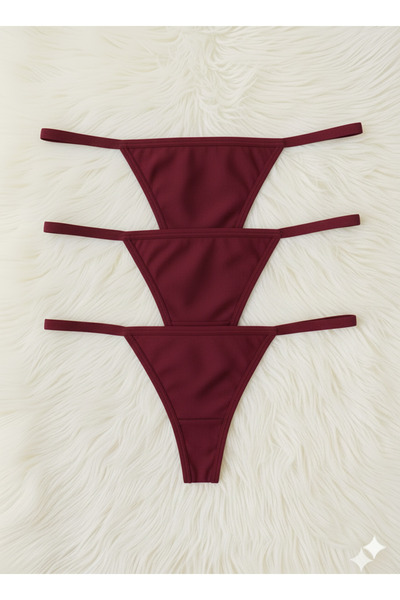 Hade Kadın Bordo 3 Lü Paket Esnek Seksi String Tanga Külot - Bordo