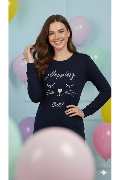 FAMES PİJAMA Зимовий комплект піжами з полару з вишивкою КІШКА