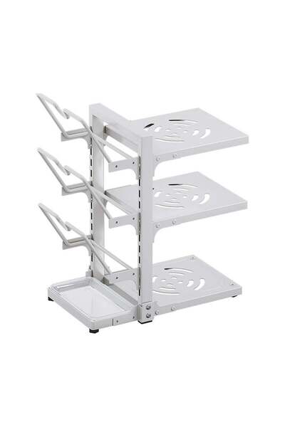 BLOOMING TIME رف منظم للأواني والمقالي قابل للتعديل بثلاث طبقات