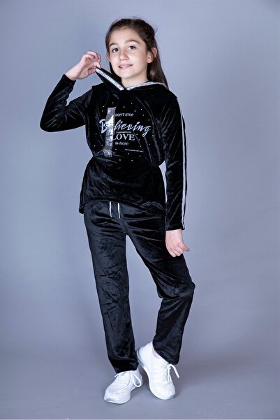 Toontoy Girl's 2-Piece Velvet Set Printed Hooded Sweatshirt & Sweatpants with...