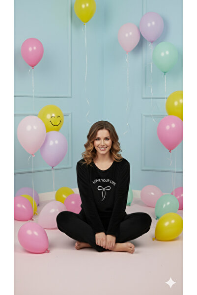 FAMES PİJAMA Winter Fleece Pajama Set Kurdale Embroidery