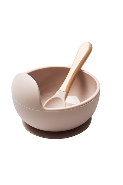 NO BRAND Silicone baby bowl and spoon set with suction cup - BEIGE, BPA free